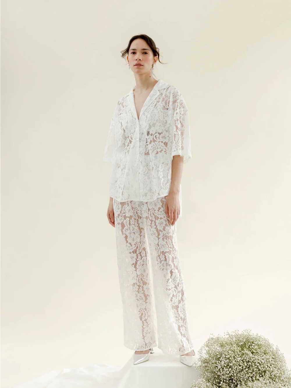 White Lace Wide Leg Pants - Elegant Sheer Style